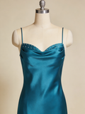 Pretty Prom Dress Satin Spaghetti Straps Ruffle Gala Dress Evening Gown Cocktail Outfits HZ0319