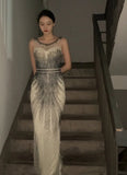 Sparkling Prom Dress Crew Neck Beading Gala Evening Gown Dress Cocktail Outfits HZ0319