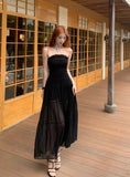 Elegant Prom Dress Black Strapless Gala Evening Gown Dress Birthday Party Outfits HZ0319