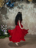 Charming Prom Dress Spaghetti Straps Birthday Party Outfits Red Ruffle Evening Gown Gala Dress HZ0319