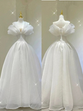 Cute A-Line Strapless White Chiffon Long Party Dress Wedding Gown HZ0319