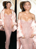 Shiny Pink Sweetheart Sequins Mermaid Long Evening Party Dress HZ0319