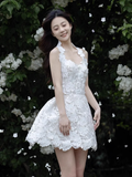Retro White Appliqued Sleeveless Design A-line Party Dress Homecoming Dresses HZ0319