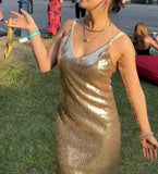 Shiny Prom Dress Gold Sequins V-neck Gala Gown Birthday Party Outfits Evening Dress HZ0319