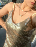 Shiny Prom Dress Gold Sequins V-neck Gala Gown Birthday Party Outfits Evening Dress HZ0319