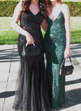 Shiny Prom Dress V-neck Sequins Mermaid Gala Gown Evening Dress Birthday Party Outfits HZ0319
