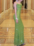 Shiny Prom Dress Green Spaghetti Straps Backless Gala Gown Evening Dress Birthday Party Outfits HZ0319