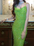 Shiny Prom Dress Green Spaghetti Straps Backless Gala Gown Evening Dress Birthday Party Outfits HZ0319