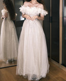 Elegant Prom Dress Off Shoulder Pleated Tulle Gala Gown Party Outfits Evening Dress HZ0319