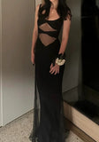 Sexy Prom Dress Black Spaghetti Straps Sheath Tulle Gala Gown Birthday Party Outfits Evening Dresses HZ0319