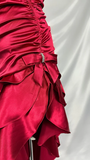 Vintage Wine Red Halter Satin Long Evening Party Dress Birthday Outfits, HZ0319
