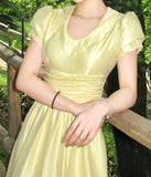 Elegant Prom Dress Light Yellow U-neck Pleated Party Outfits Gala Gown Evening Dresses HZ0319