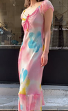 Fashion Prom Dress Chiffion V-neck Pleated Evening Dresses Print Gala Gown Cocktail Outfits HZ0319
