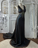 Elegant Prom Dress V-neck Crystal Evening Dress Gala Gown Cocktail Outfits HZ0319