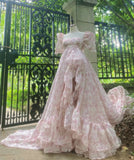 Charming Prom Dress Square Neck Print Pleated Evening Dress Gala Gown Cocktail Outfits HZ0319