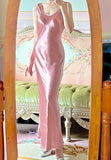 Beauty Prom Dress Pink Satin Crew Neck Evening Dress Long Cocktail Outfits Gala Gown HZ0319