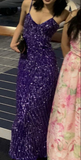 Shiny Purple Straps Sequins Mermaid Long Evening Party Dress HZ0319