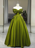 Green Satin Sweetheart Off Shoulder Prom Dress Long Evening Dress HZ0319