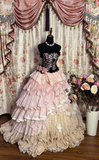 Pink Strapless A-Line Lace Tiered Princess Ball Gowns Formal Evening Gowns, HZ0319