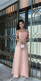 Pink Off Shoulder A-Line Long Party Dress Wedding Guest Dress HZ0319