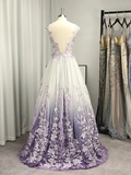 Charming V Neck Backless A-Line Flowers Appliques Formal Party Dress HZ0319