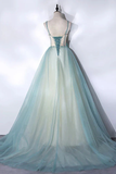 Mint Green Straps Long Tulle Sweet Dress, Unique Long Party Dress HZ0319