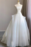 Elegant White Strapless A-Line Chiffon Long Wedding Dress HZ0319