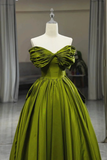Green Satin Sweetheart Off Shoulder Prom Dress Long Evening Dress HZ0319