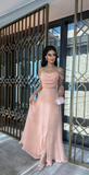 Pink Off Shoulder A-Line Long Party Dress Wedding Guest Dress HZ0319