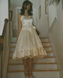 Cute Ivory Spaghetti Straps A-Line Midi Length Party Dress HZ0319