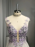 Charming V Neck Backless A-Line Flowers Appliques Formal Party Dress HZ0319
