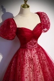 Dreamy Burgundy A-Line Tulle Long Prom Dress Graduation Dress HZ0319