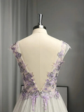 Charming V Neck Backless A-Line Flowers Appliques Formal Party Dress HZ0319