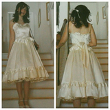 Cute Ivory Spaghetti Straps A-Line Midi Length Party Dress HZ0319
