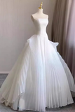 Elegant White Strapless A-Line Chiffon Long Wedding Dress HZ0319