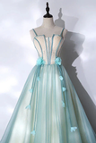 Mint Green Straps Long Tulle Sweet Dress, Unique Long Party Dress HZ0319