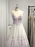 Charming V Neck Backless A-Line Flowers Appliques Formal Party Dress HZ0319