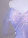 Light Purple Off Shoulder Mermaid Tulle Long Prom Dress Party Gown HZ0319