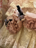 Pink Strapless A-Line Lace Tiered Princess Ball Gowns Formal Evening Gowns, HZ0319