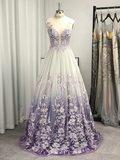 Charming V Neck Backless A-Line Flowers Appliques Formal Party Dress HZ0319