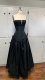 Black Strapless A-Line Chiffon Vintage Gothic Prom Dresses Birthday Outfits, HZ0319
