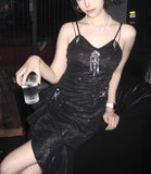Sparkling Black Sequin Spaghetti Strap Design 16th Birthday Party Dress Homecoming Dress HZ0319