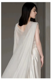 White Satin Pleats Straps Wedding Dress Elegant Party Dress HZ0319