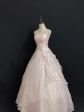 Light Pink Strapless A-Line Birthday Dress Long Evening Party Ball gown, HZ0319