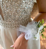 Gorgeous Prom Dress V-neck Beading Slit Evening Dress Long Cocktail Outfits Gala Gown HZ0319