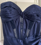 Elegant Prom Dress Navy Blue Sweetheart Pleated Long Evening Dress Party Outfits Gala Gown HZ0319