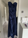 Elegant Prom Dress Navy Blue Sweetheart Pleated Long Evening Dress Party Outfits Gala Gown HZ0319