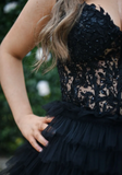 Elegant Prom Dress Black Sweetheart Pleated Tulle Long Gala Gown Evening Dress Party Outfits HZ0319
