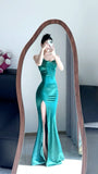 Elegant Prom Dress Spaghetti Straps Sheath Slit Mermaid Gala Gown Evening Dress Party Outfits HZ0319