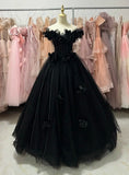 New Arrival Ball Gown Black Off Shoulder Tulle Quinceanera Dress Evening Dress Gala Prom Gown HZ0319